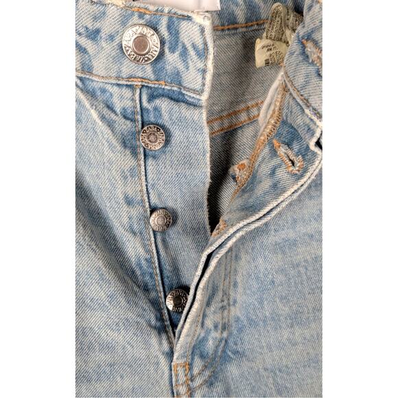 Zara High Rs Distressed Straight Leg Jeans Size 4 Light Button Fly Ripped Knees - Picture 2 of 14